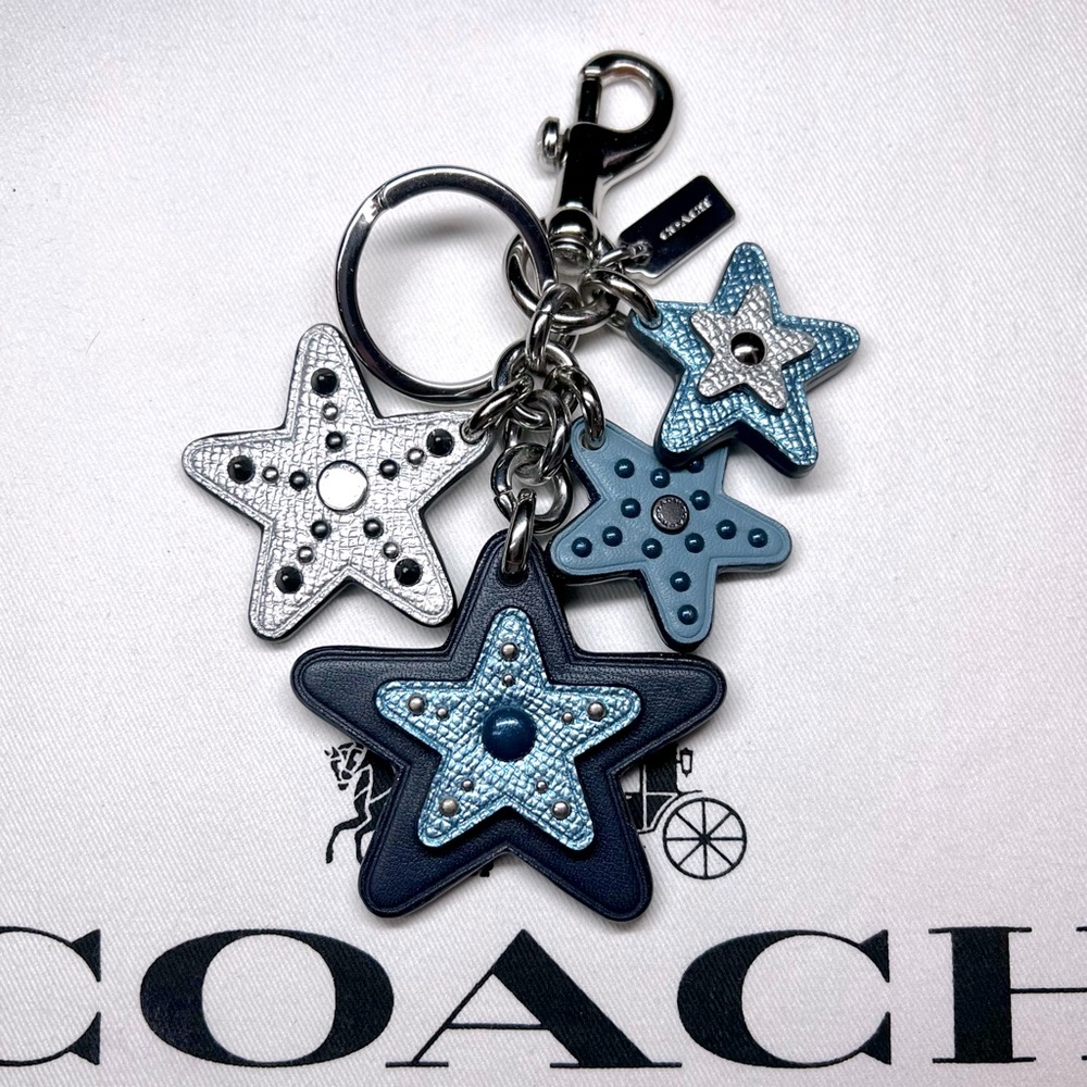 Coach leather stars bag charm keychain rivets